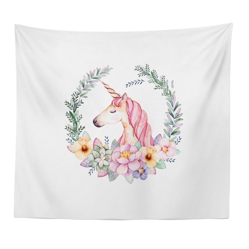 

Hand-Painted High Definition Cartoon Unicorn Wall Tapestry Hanging Artist Living, Red