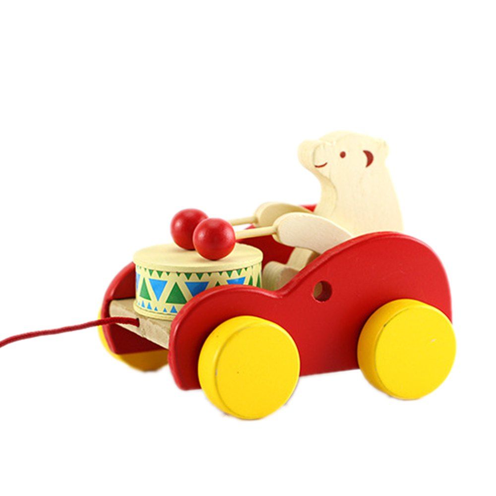 

Wooden Child Bear Drums with Wire Drawing Toy, Multi