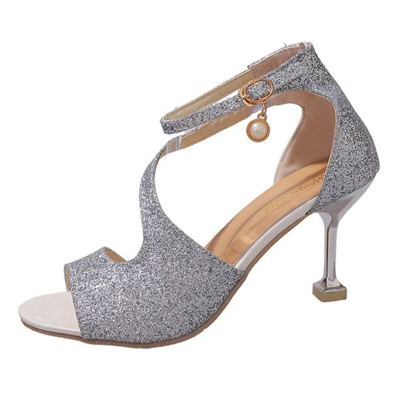 

Women Fashion Frosted Pumps Shoes Ankle Strap Sandals, Silver