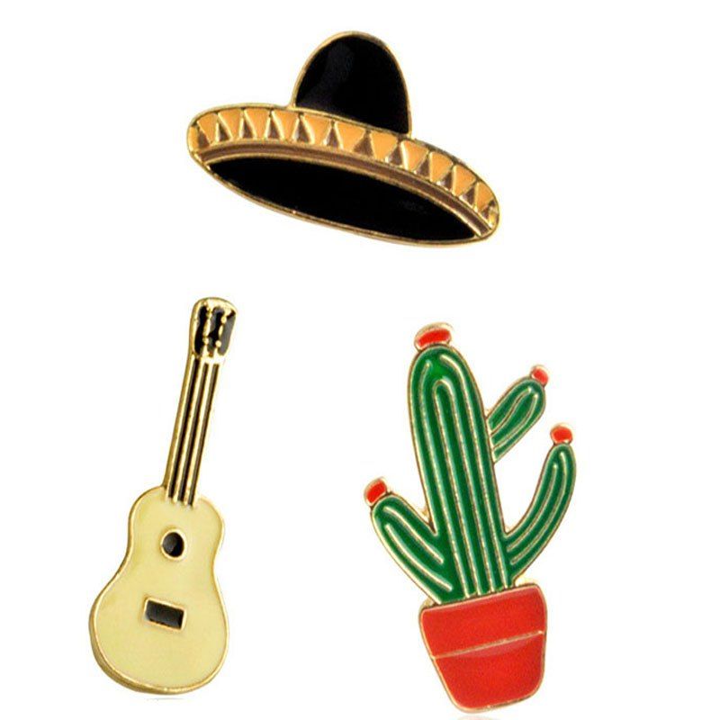 

New Style Potted Cactus Guitar Planet Hat Brooch, Multi