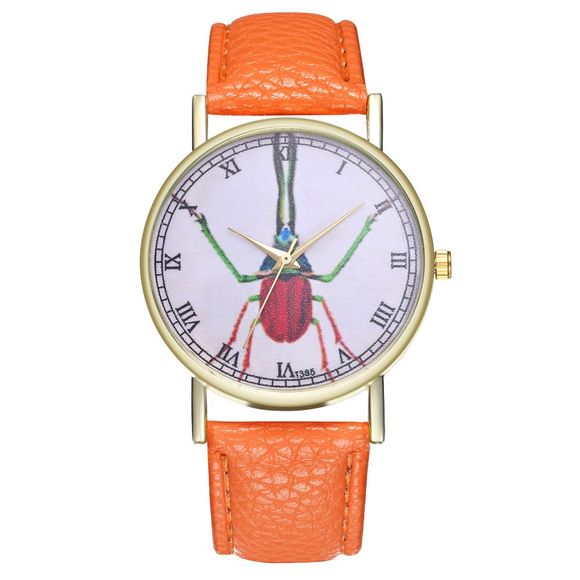 ZhouLianFa T385 Mode Insectes Motif Litchi Grain Quartz Montre - Orange 