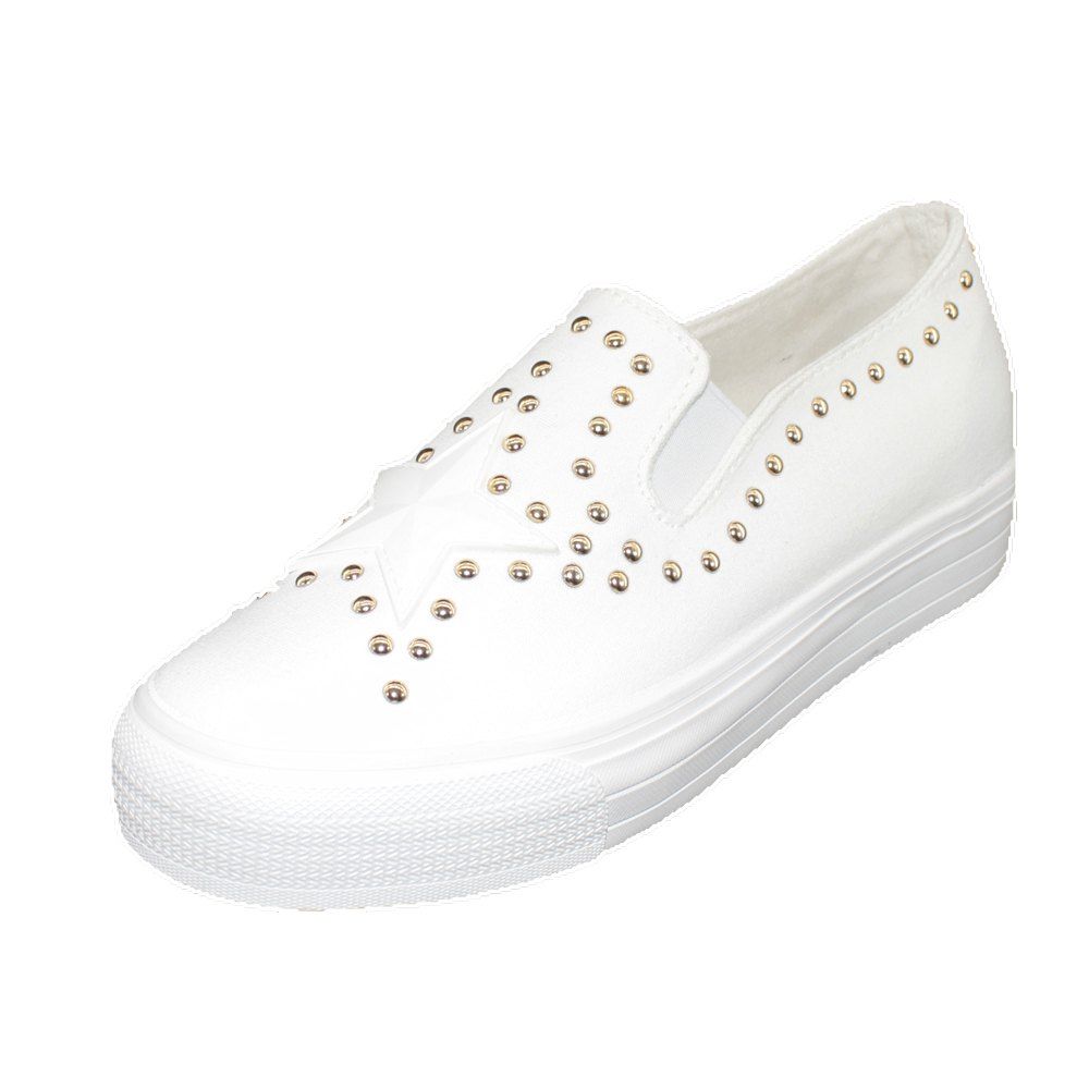 

Round Head Nailing Pentagram Sequins Sneakers, White
