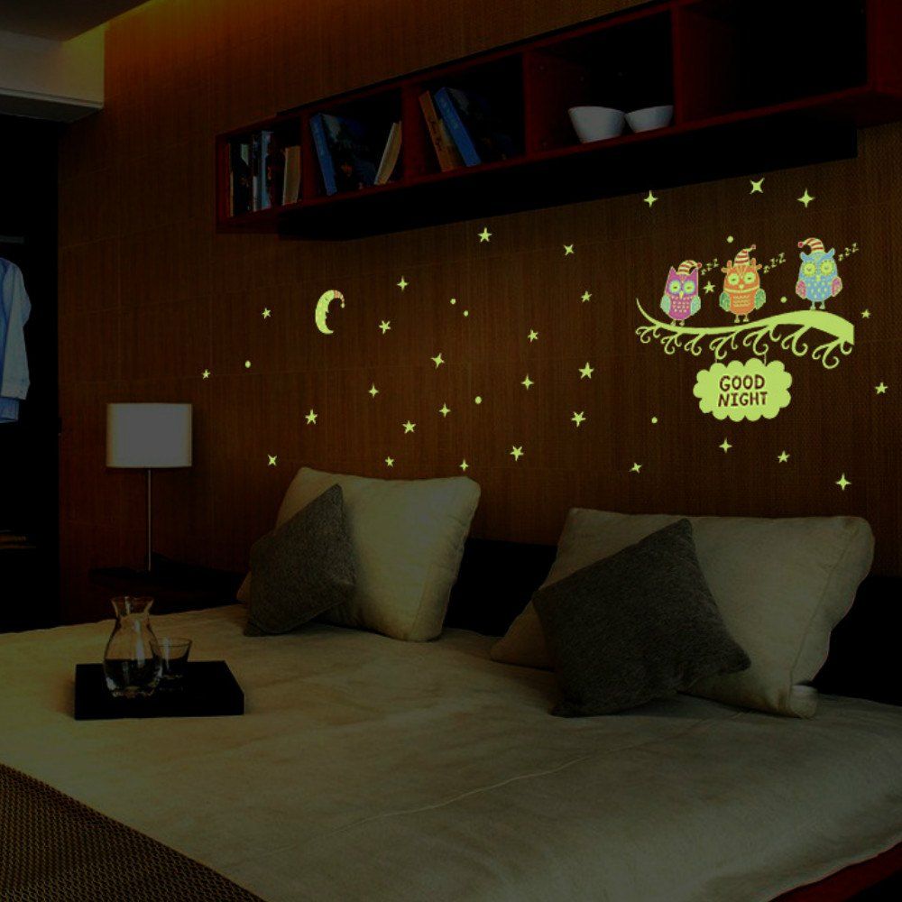 

Luminous Owl Fluorescent Kids Room Funny Wall Stickers, Green yellow