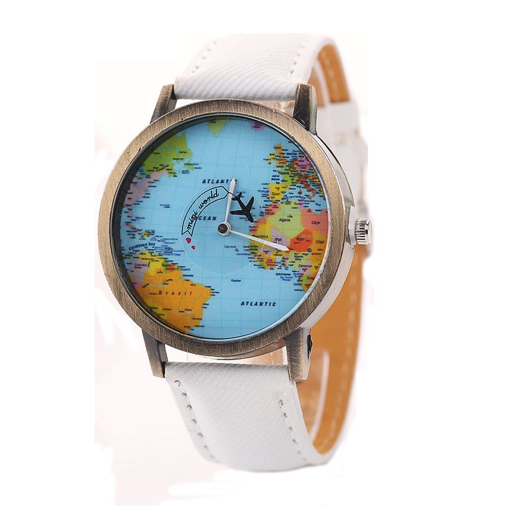 

XR1105 Men Simple Vintage Jean Canvas with PU Band Map Watch, White