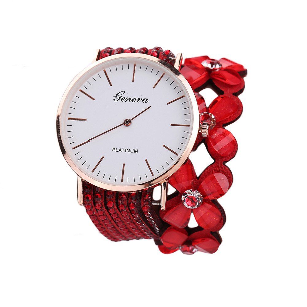 

Geneva XR2171 Women Wrap Around Crystals Bracelet Wrist Watch, Red