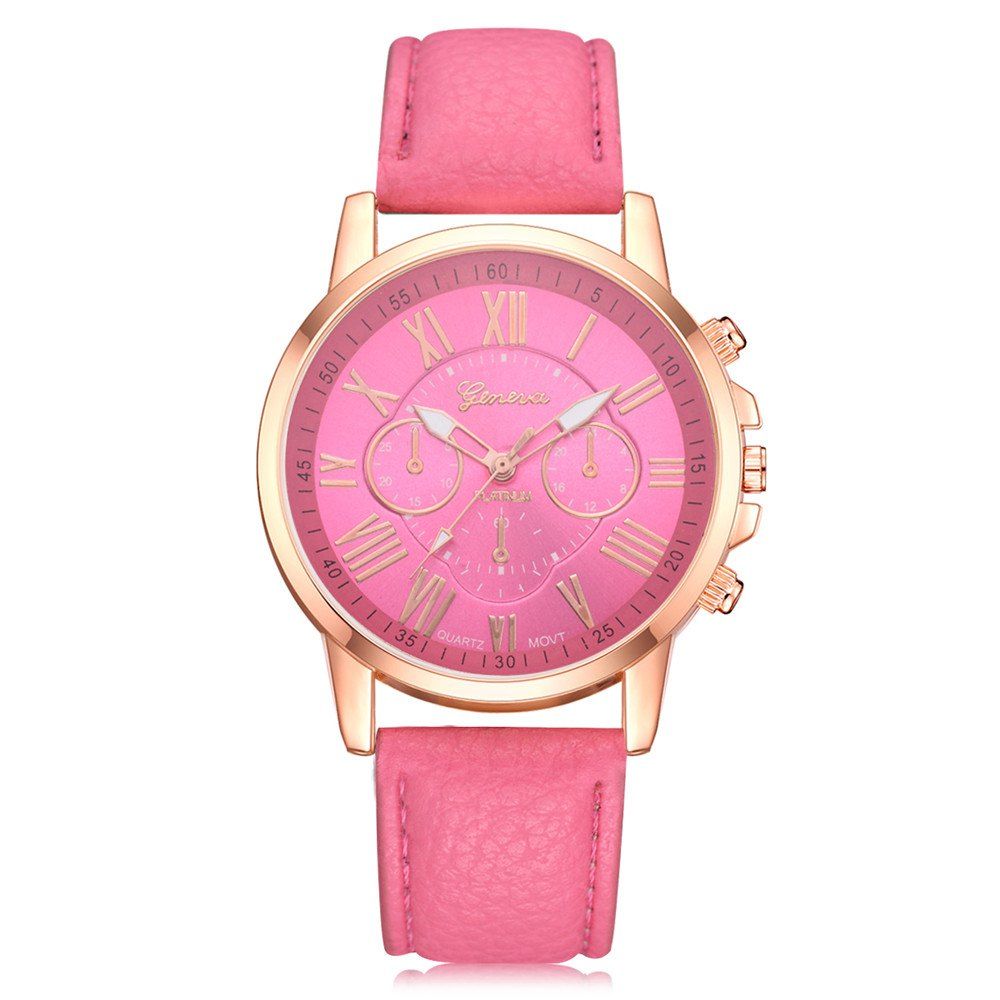 

Geneva XR740 Women Simple Analog Quartz PU Leather Wrist Watch, Rose red