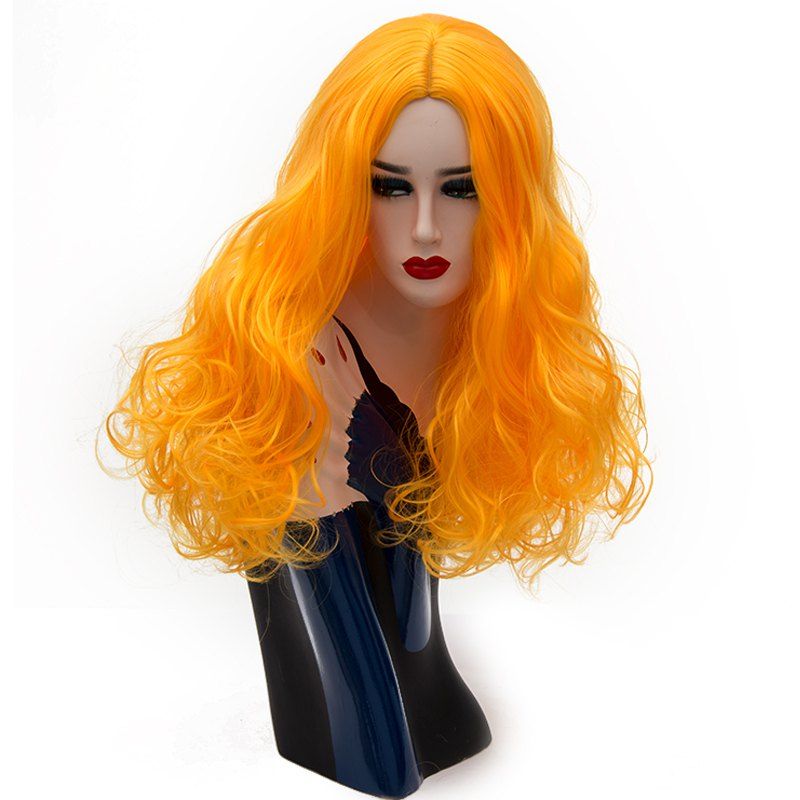 

Long Curly Wig for Women Yellow Hair Heat Resistant Cosplay 22 inch, Bright yellow