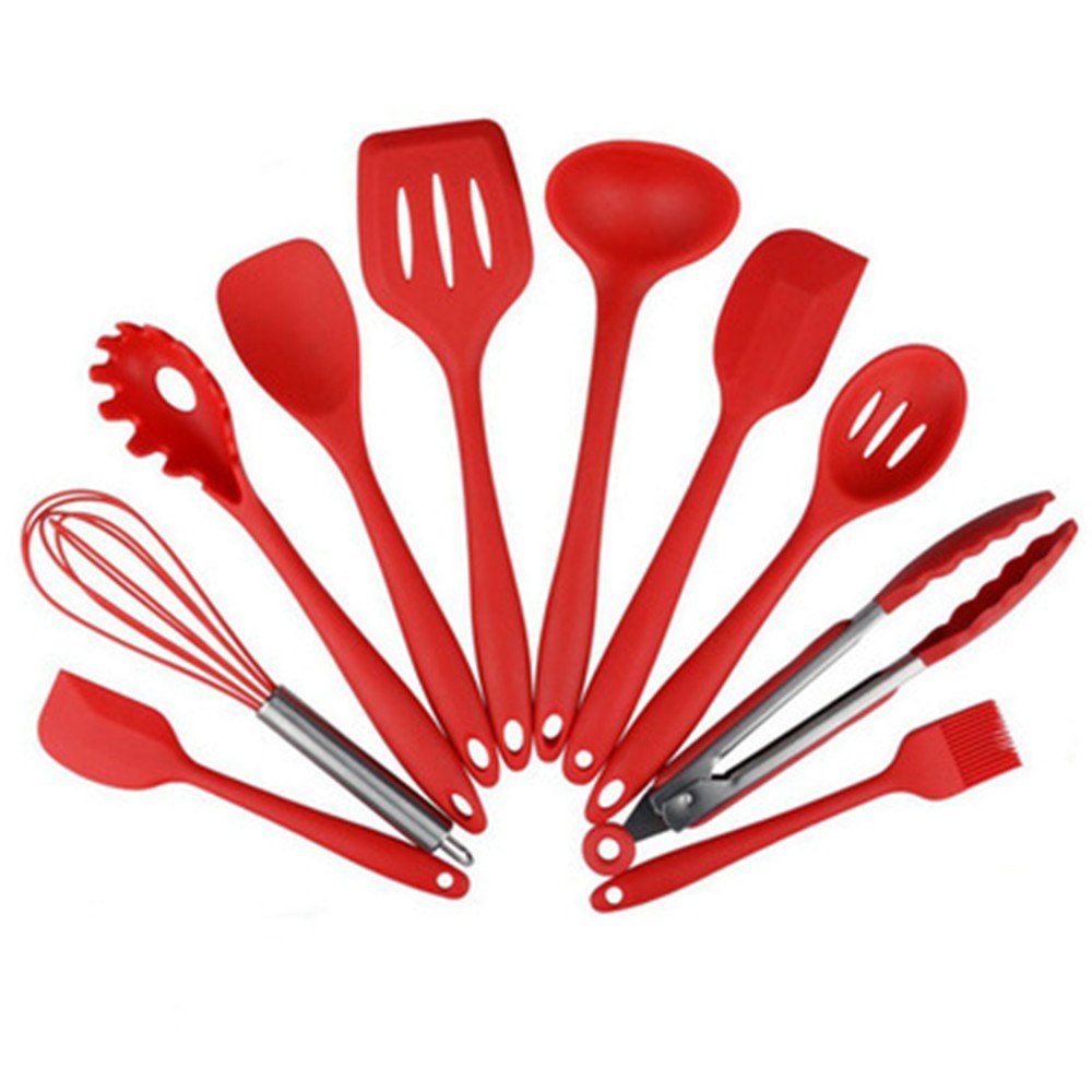 red silicone kitchen utensils set