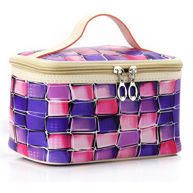 

Large Capacity Lattice Cosmetic Bag, Purple flower