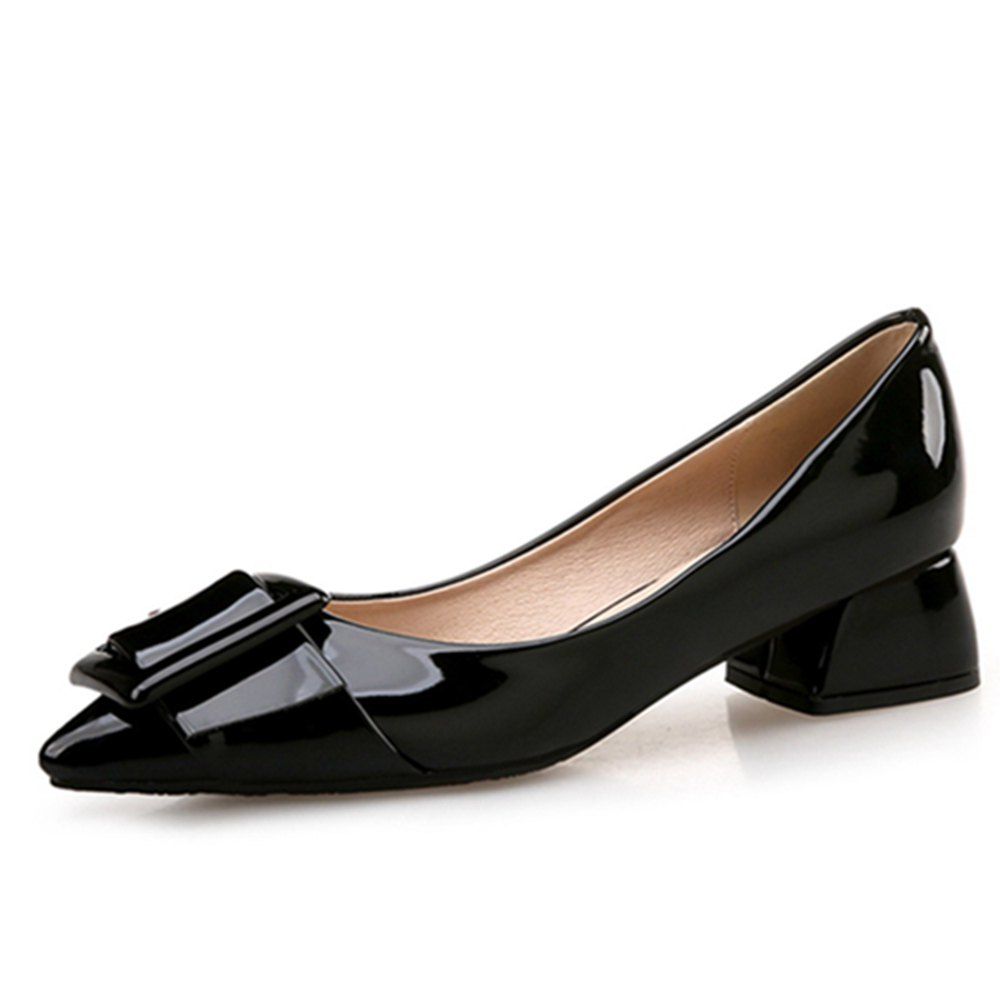 

VICONE Women Summer Pointed Elegant Chunky Heel Buckle Office Heels Shoes, Black