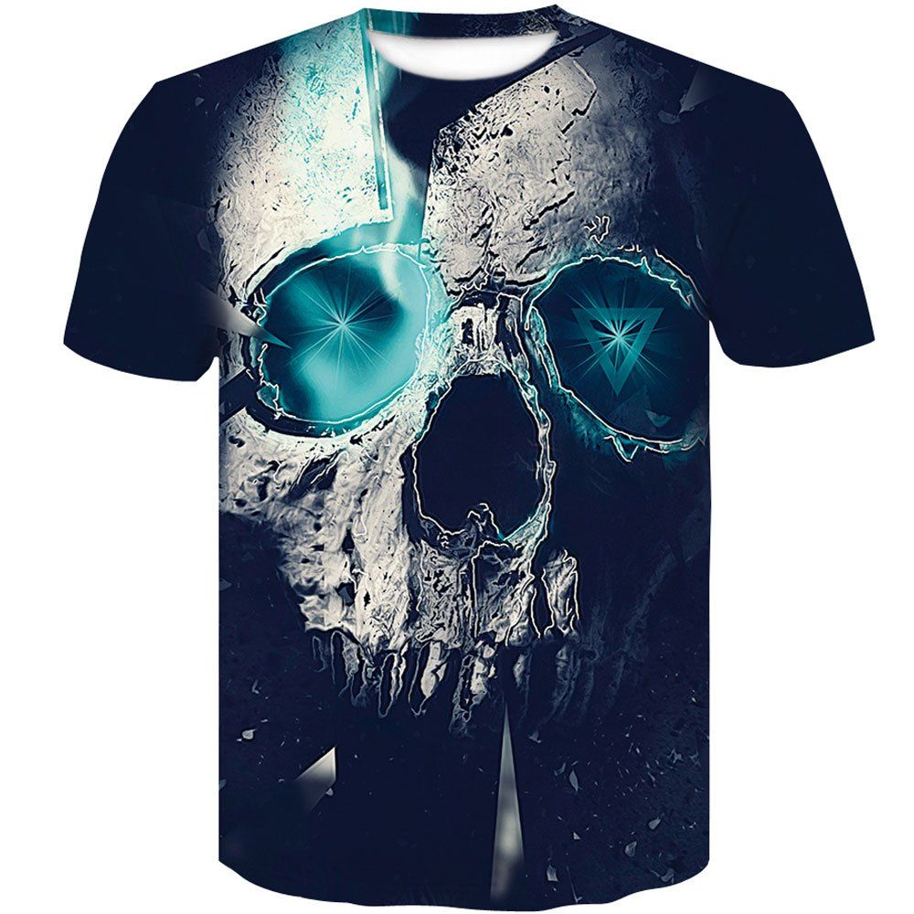 

Men's 3D Digital Stamp Green Eyes Skull T-Shirt, Multi-a