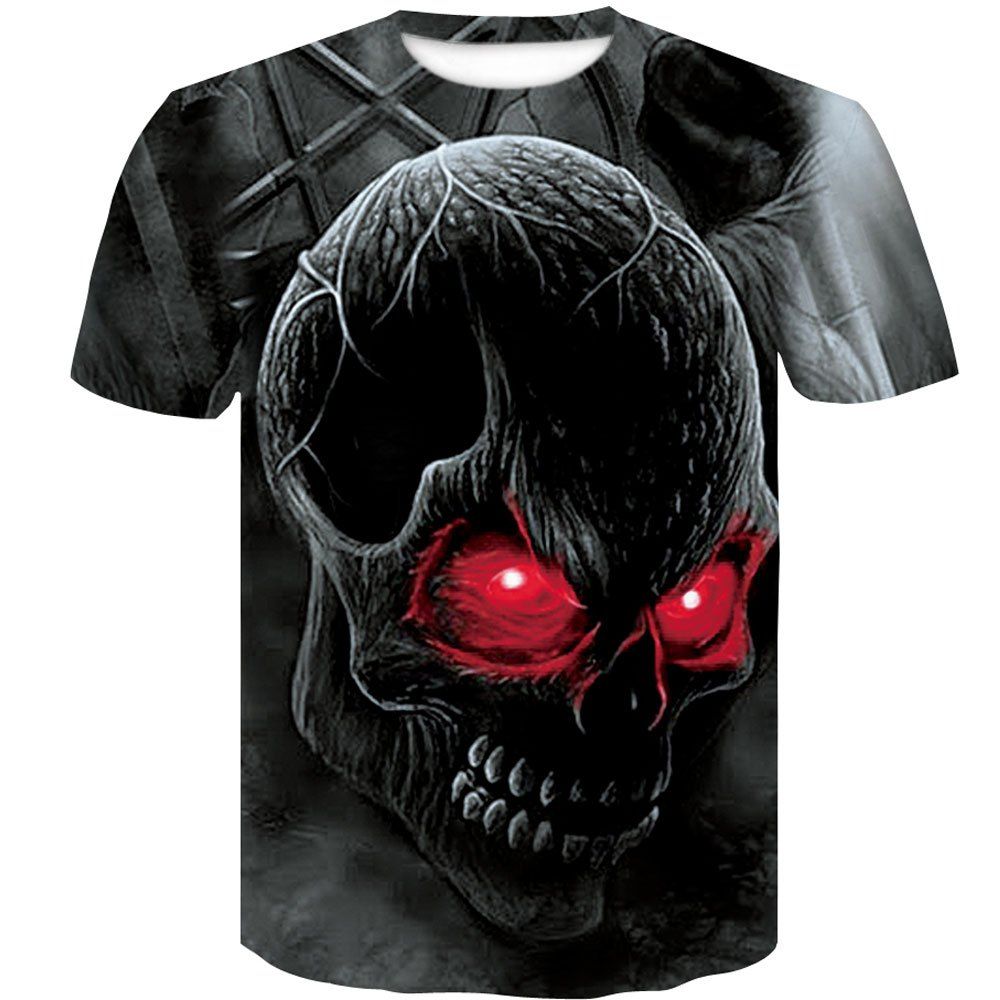 

Men's Short Sleeves Red Eyes Skull 3D Print T-Shirts, Black