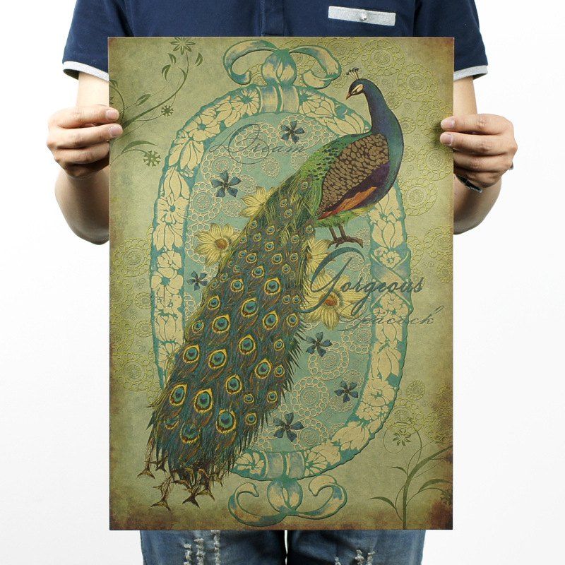 

Retro Poster Hand-Painted Peacock B Wall Sticker, Multi