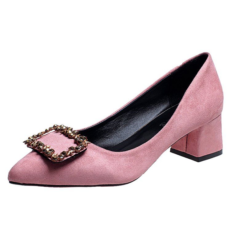 

Working Women's With Thick Black Heels Shoes, Light pink