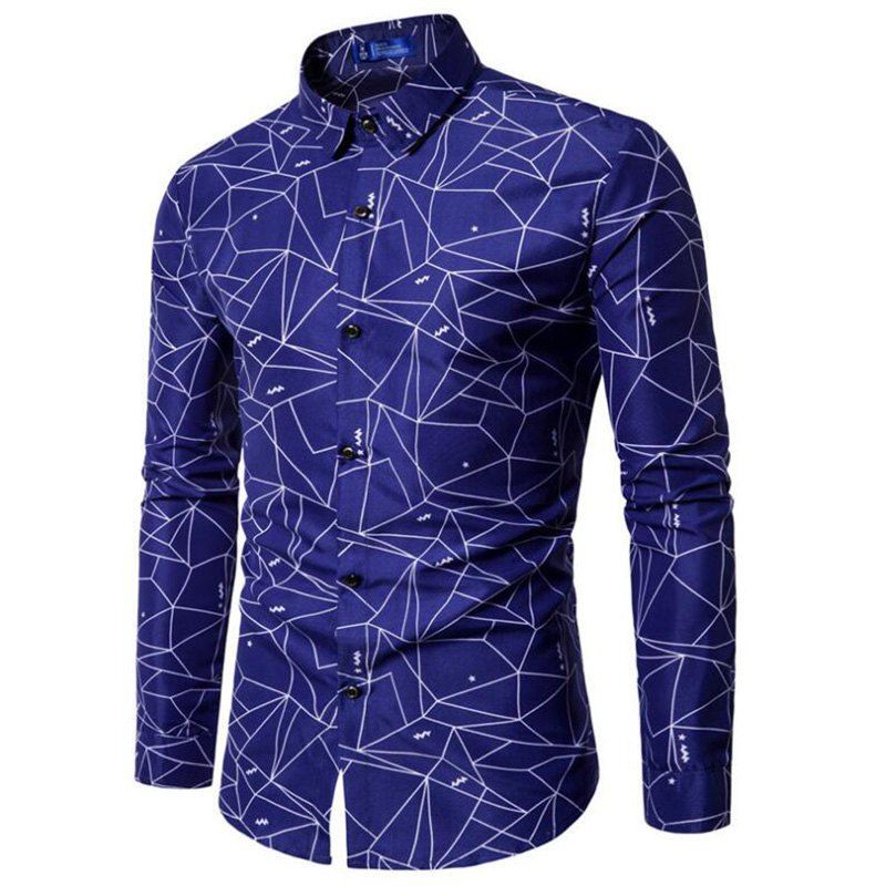 

Men's Print Lattice Long Sleeve Casual Shirt, Royal blue