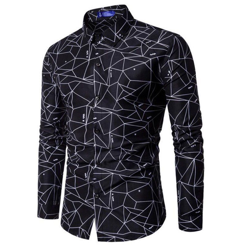 

Men's Print Lattice Long Sleeve Casual Shirt, Black