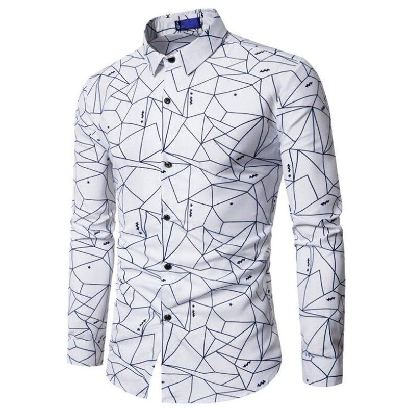 

Men's Print Lattice Long Sleeve Casual Shirt, White