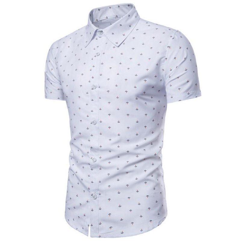 

Men's Print Anchor Short Sleeve Casual Shirt, White