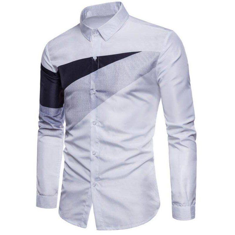 

Men's Colorblock Long Sleeve Casual Shirt, White
