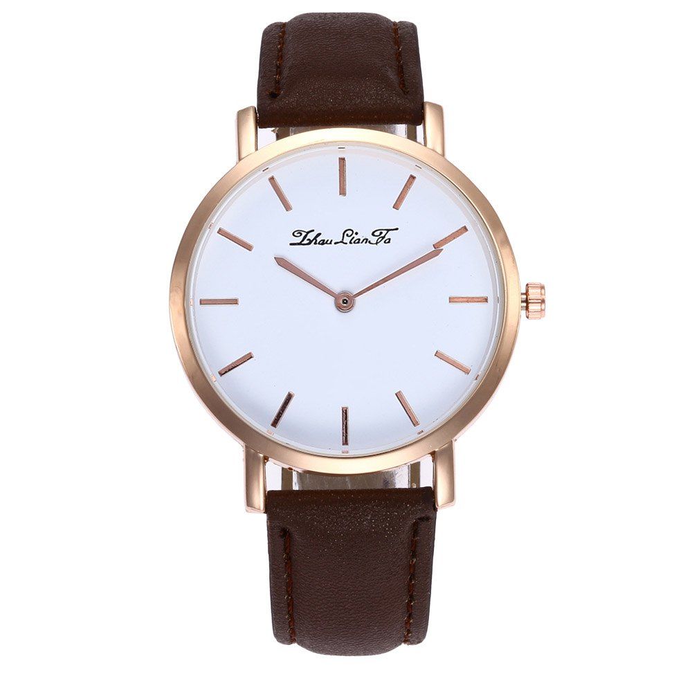 

ZhouLianFa ZLF-00181 Fashion White Pattern Dual-Polished Leather Quartz Watch, Deep brown