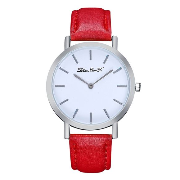 ZhouLianFa ZLF-00189 Mode blanc modèle brillant montre à quartz en cuir - Rouge 