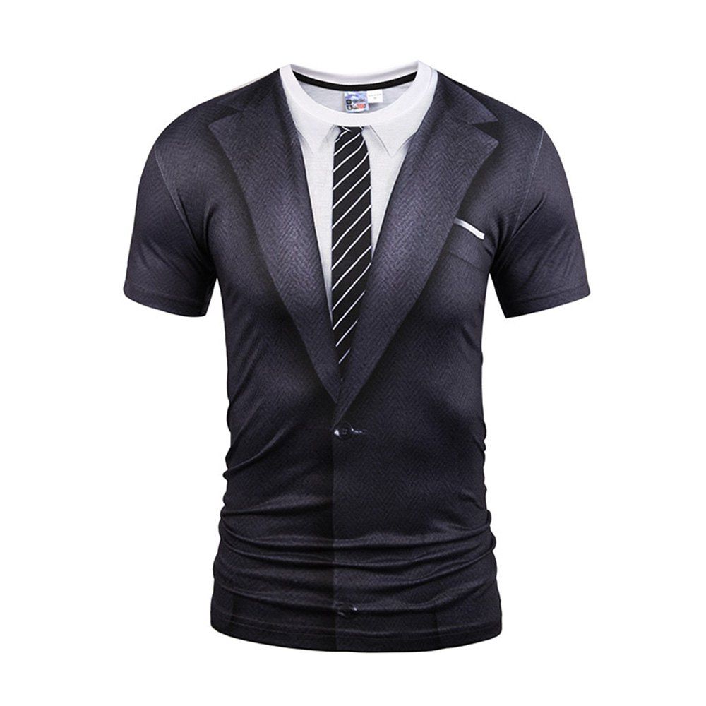 

Men'S 3D Digital Printing T Suit Printing Short-Sleeved Thin Summer T-Shirt, Black