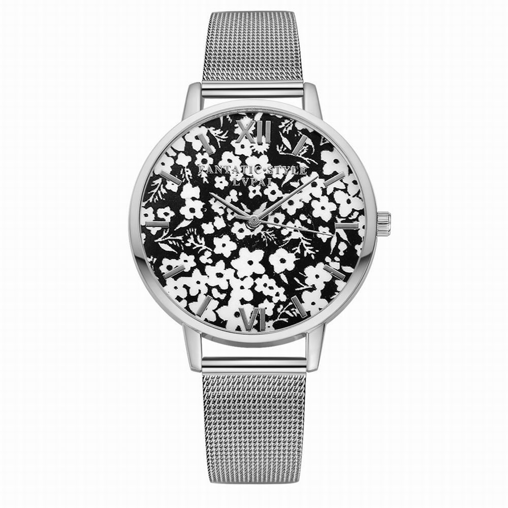 

Lvpai P163 Women Flowers Dial Alloy Mesh Band Quartz Watches, Silver