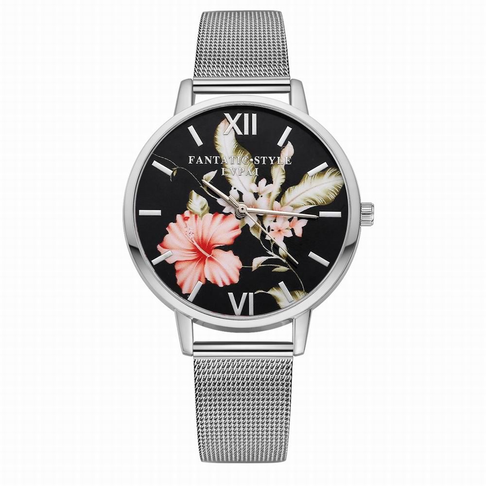 Lvpai P164 Women Flower and Feather Dial Alloy Mesh Band Quartz Watches - SILVER 