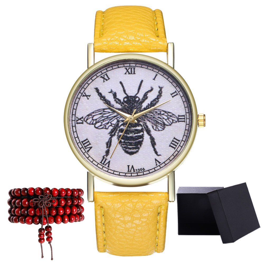 

Kingou T396 Fashion Mini Fly Pattern Litchi Grain Quartz Watch, Yellow