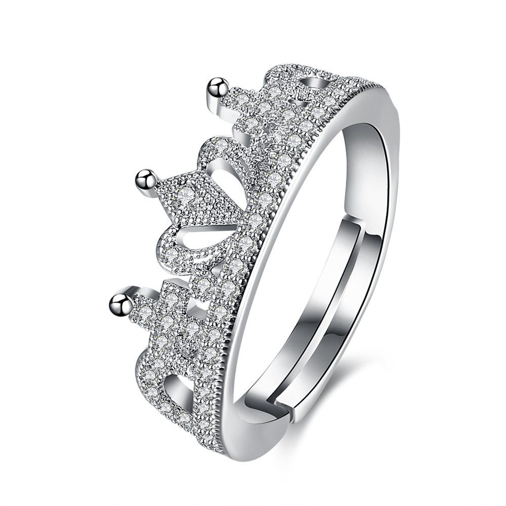 

Crown Pattern Adjustable Zircon Ring Charm Jewelry, Silver