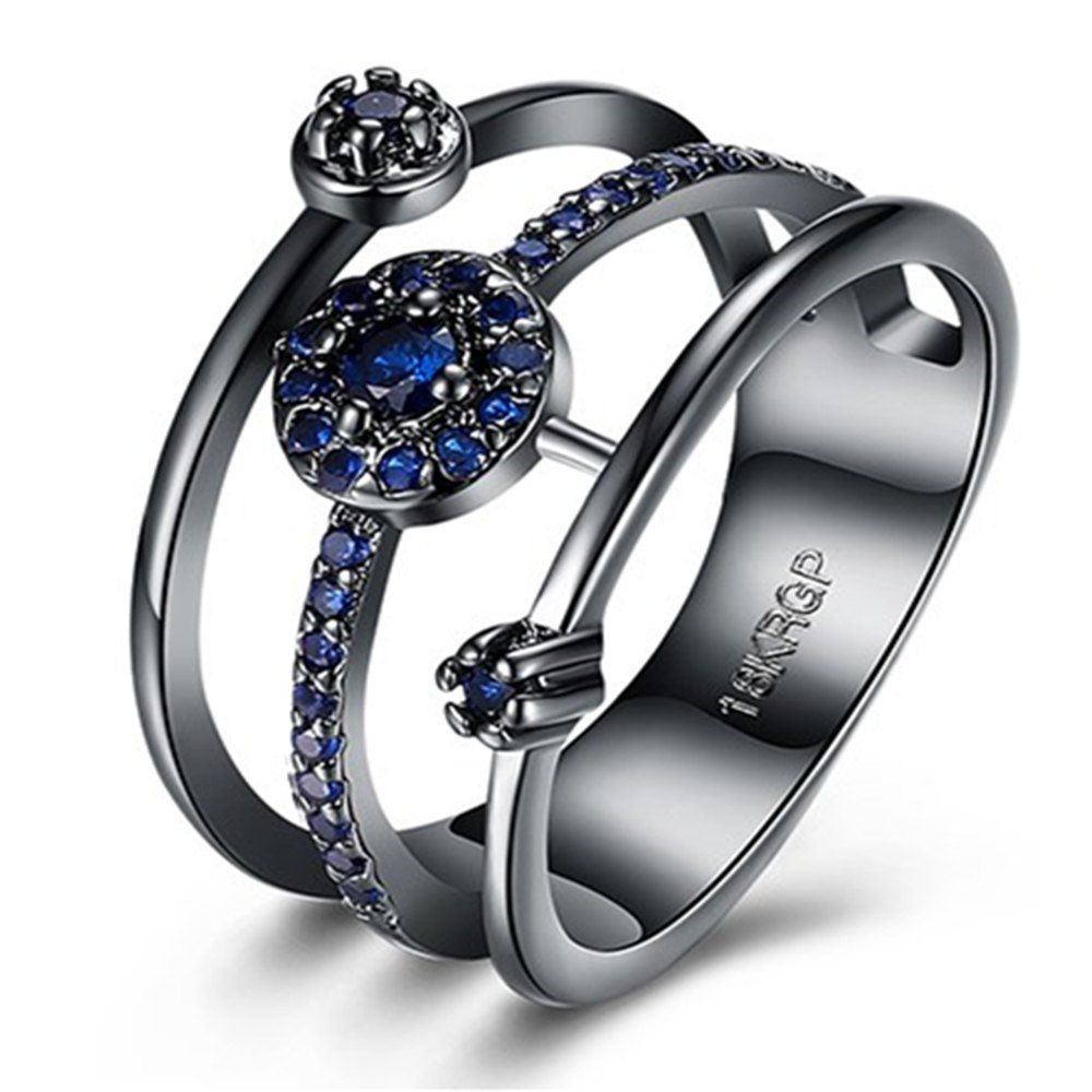 

Fashion Punk Style Circular Zircon Ring Charm Jewelry, Royal blue