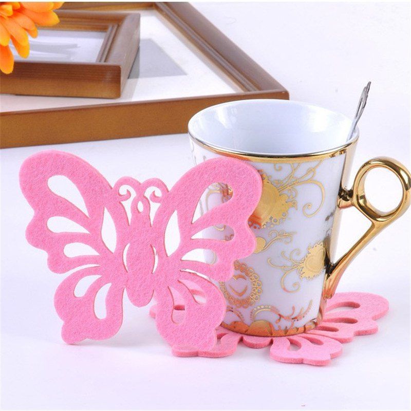 

Fashion Home Decoration Pink Butterfly Cup Mat