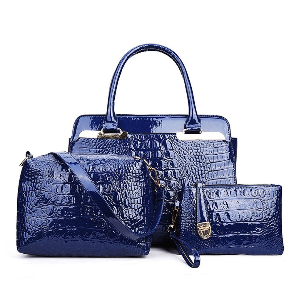 

Handbag Leather Korean Tide Day Bright Portable Shoulder, Sapphire blue