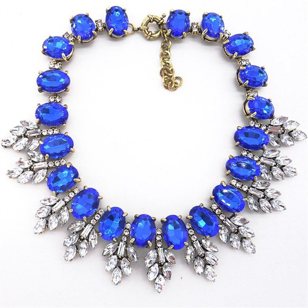 

European and American Fashion Necklace Leaves Crystal Pendant, Blue