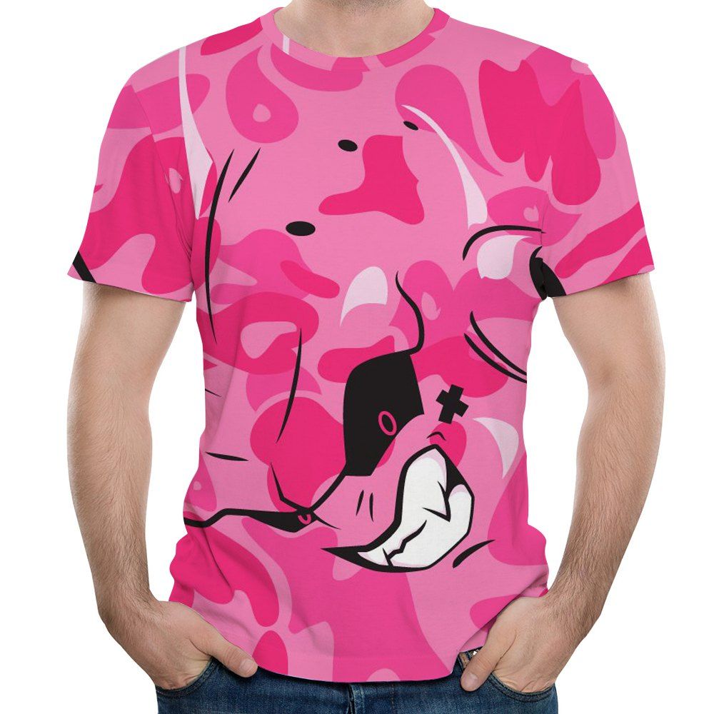 

2018 New 3D Printing Summer Casual Breathable Men's Short-Sleeved T-shirt, Deep pink