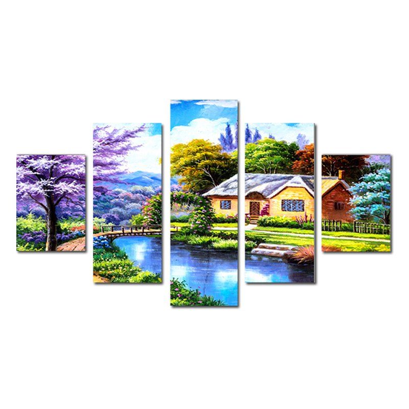 

QiaoJiaHuaYuan Modern Living Room Landscape Painting Mediterranean 5PCS, Multi