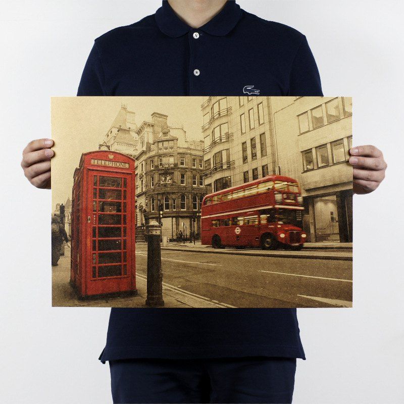 

Retro Poster London Red Bus and Telephone Booth Wall Stickers, Multi