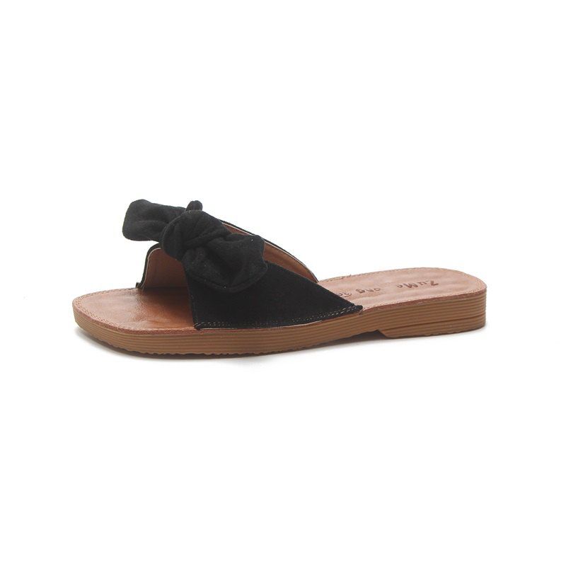 

Flat Bottomed Toed Bow Tie Slippers, Black