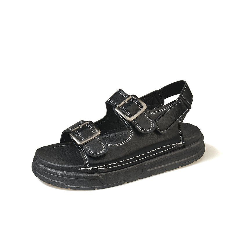 

Thick Bottom All-match Metal Decorative Rome Platform Sandals, Black