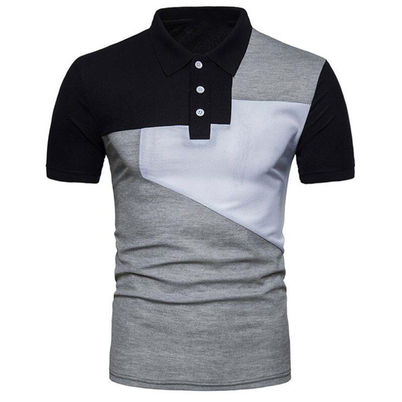 

Men Hit Color Short Sleeve Casual Polo Shirt, Black