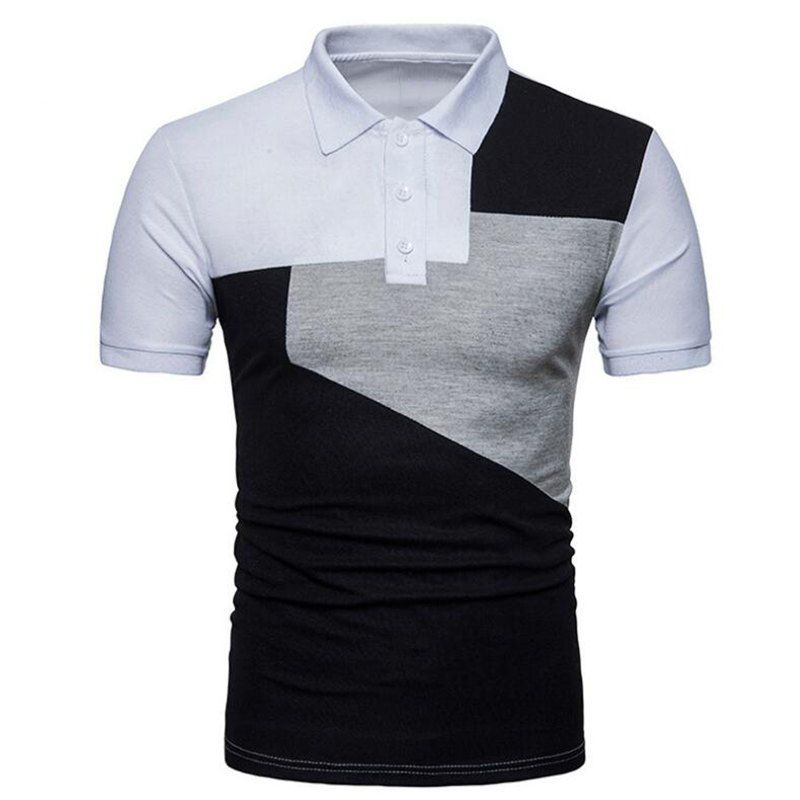 

Men Hit Color Short Sleeve Casual Polo Shirt, White