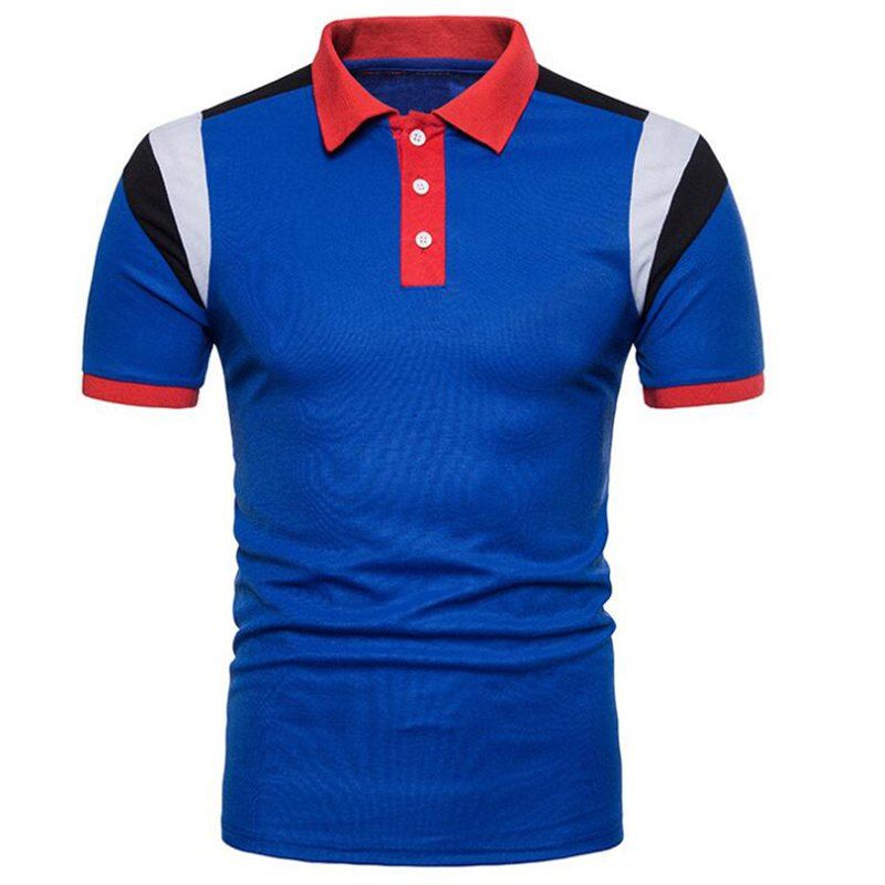 

Men's Hit Color Short Sleeve Casual Polo Shirt, Blue