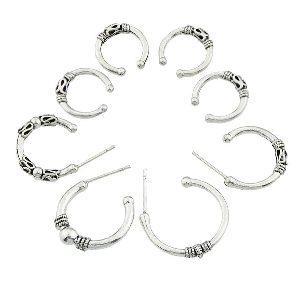 

Geometric Pattern Hoop Earrings, Platinum