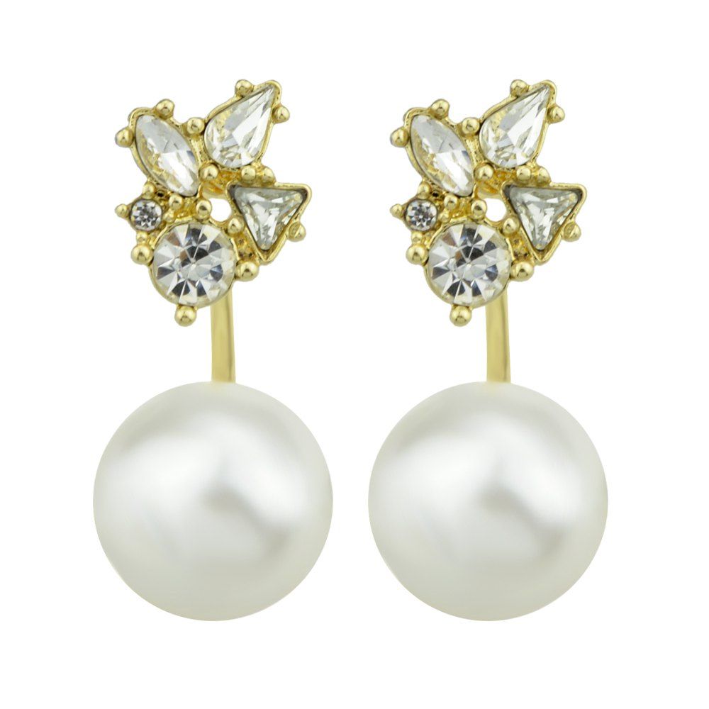 

Rhinestone Simulated-pearl Earrings, Golden brown