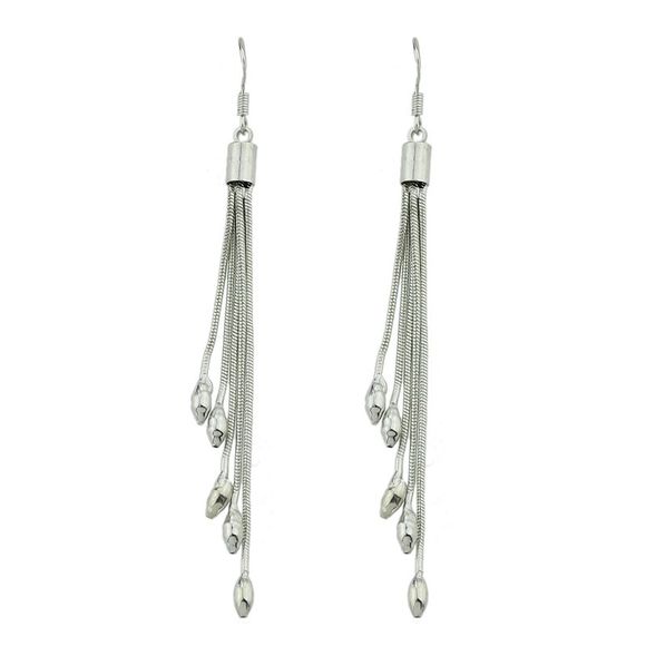 Multi couches Long Tassel Metal avec des boucles d'oreilles perles - Gris argenté 
