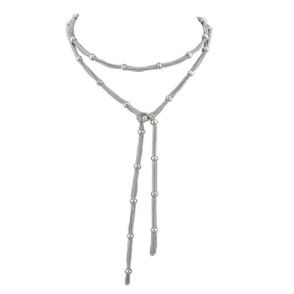 Collier de perles en métal à perles et perles - Gris argenté 