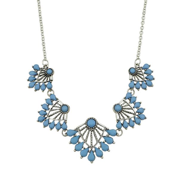 Collier de perles en forme de fleur de perles bleues - Bleu gris 