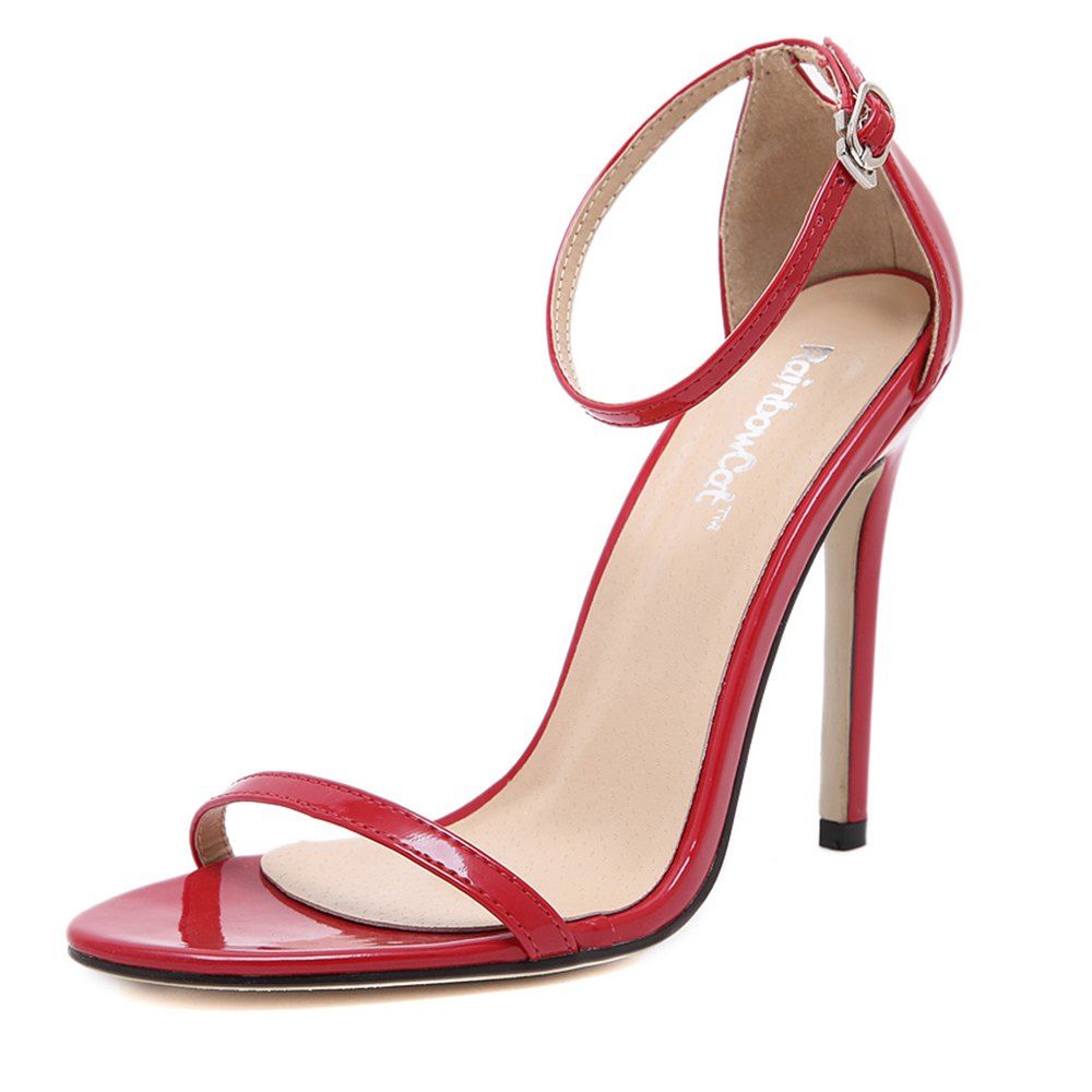 

Women Fashion Single Band Ankle Strap Open Toe Sandals, Red