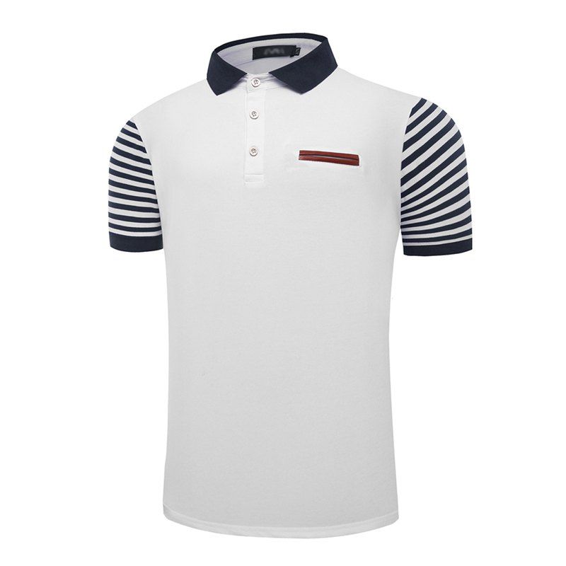 

Summer New Business Stripes for Men's Short Sleeve Polo Shirts, White