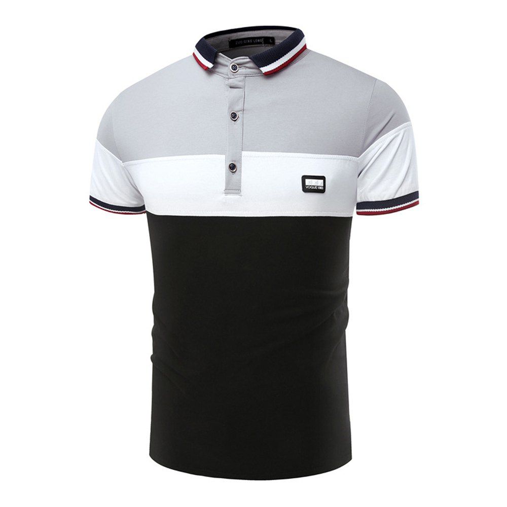 

Summer New Fashion Color Casual Lapel Men Short Sleeve Polo Shirt, Gray